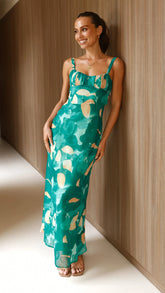 Margo Midi Dress - Green Print