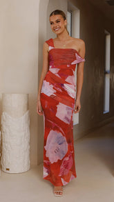 Lena Maxi Dress - Red/ Pink Floral