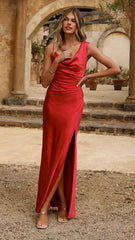 Iris Asymmetrical Maxi Dress - Red