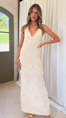 Sancha Flower Knit Maxi Dress - Beige