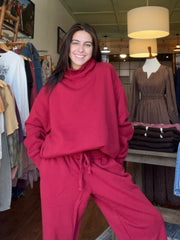 Garnet Red CozyCore Cotton Blend Mock Neck Pullover