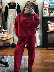 Garnet Red CozyCore Cotton Blend Mock Neck Pullover