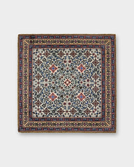 Wool/Silk Pocket Square in Bone/Blue/Butter Mosaic