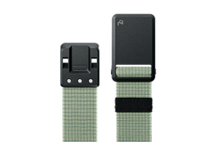 Green belt with black buckle on a white background