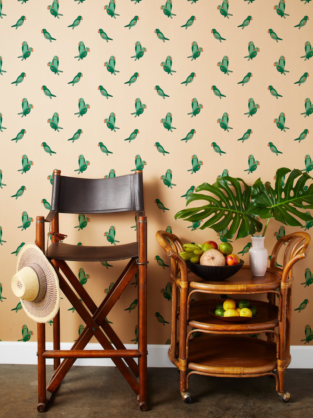 alexandrine parakeet kraft wallpaper by tea collection
