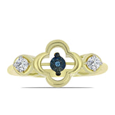 Inel din Argint 925 Placat cu Aur ( 2.91 grame ) cu Diamant Albastru Dansator și Topaz Alb 0.27 Carate