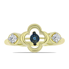 Inel din Argint 925 Placat cu Aur ( 2.91 grame ) cu Diamant Albastru Dansator și Topaz Alb 0.27 Carate