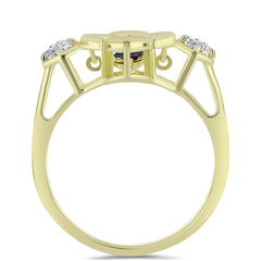 Inel din Argint 925 Placat cu Aur ( 2.91 grame ) cu Diamant Albastru Dansator și Topaz Alb 0.27 Carate