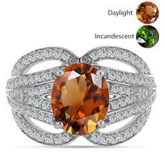 Anillo de Plata con Zultanita de Anatolia certificado y cultivado en laboratorio y Topacio Blanco