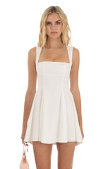 Back Bow Fit and Flare Dress in White