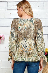 Figueroa & Flower 3/4 Sleeve Animal Print Peasant Blouse - DressbarnShirts & Blouses