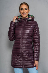 Geaca lunga FLOWER cu doua fete - Mov Pruna - Geaca Groasa -B WEAR RO