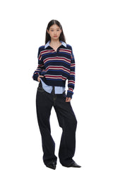 PREPPY STRIPED POLO SHIRT COLLAR SWEATER