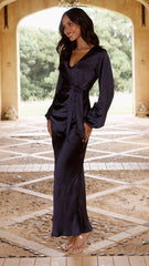 Ivy Long Sleeve Tie Front Maxi Dress - Navy