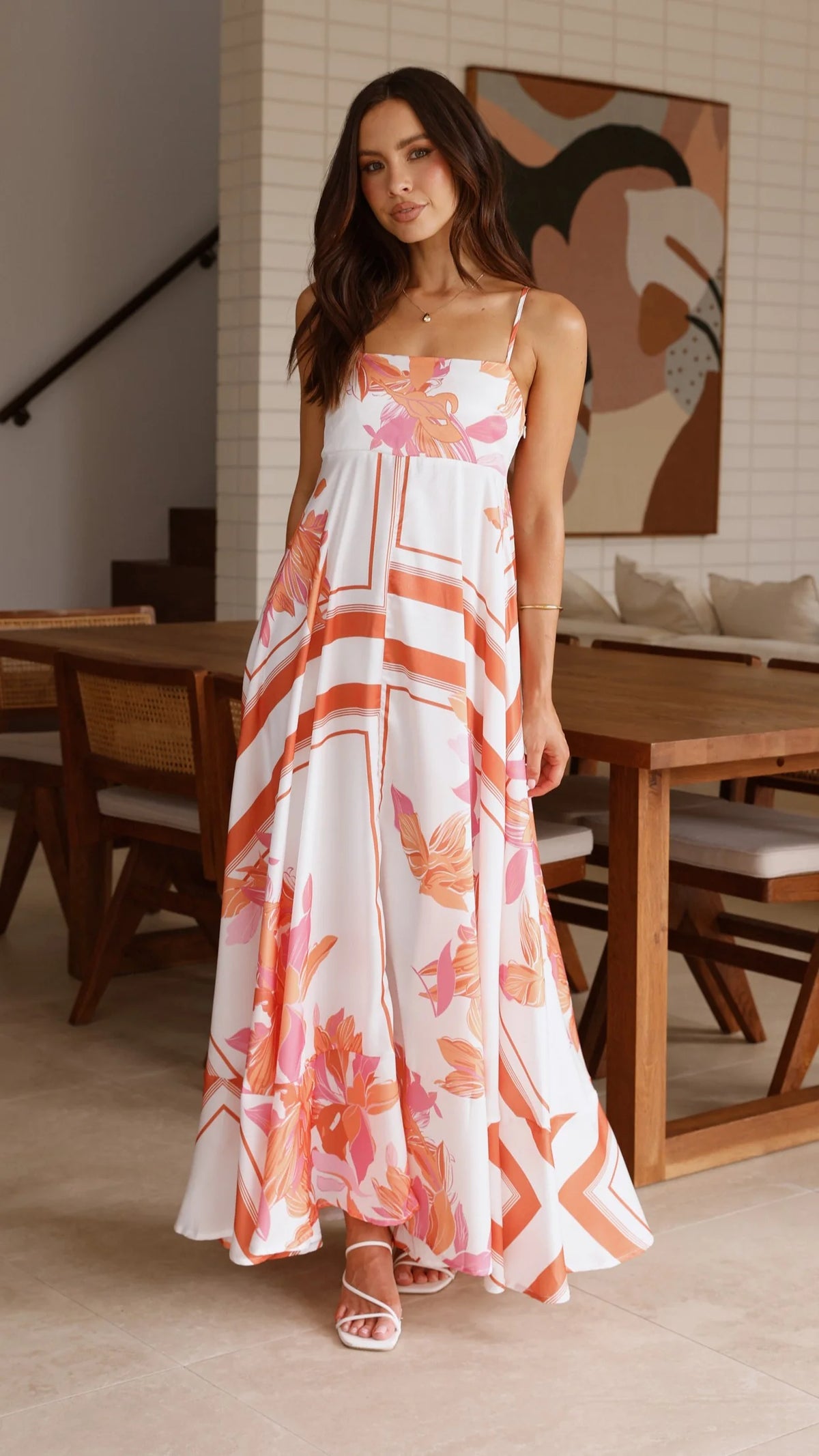 Kaethe Maxi Dress - Orange/White