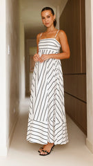 Kaethe Maxi Dress - White/Black Stripe