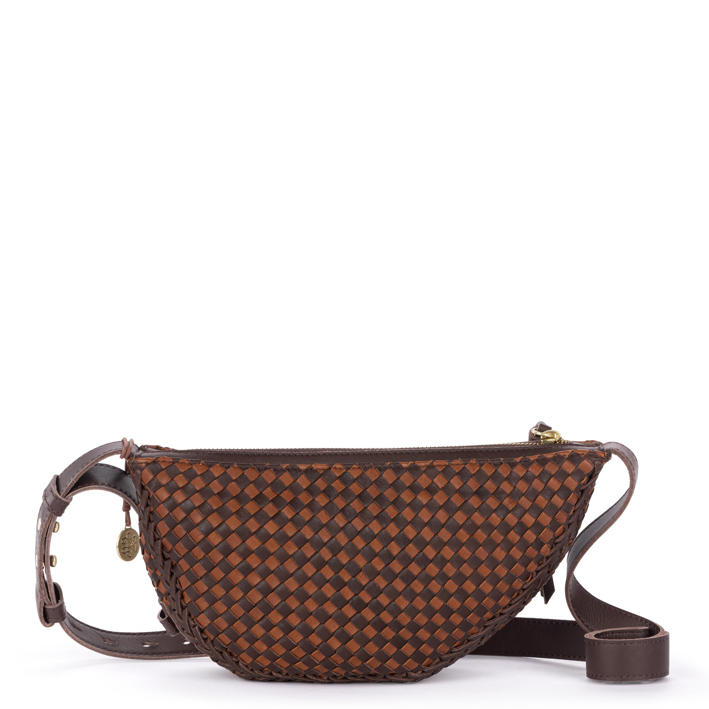 The Sak Tess Sling - Leather - Woven Mahogany Cognac
