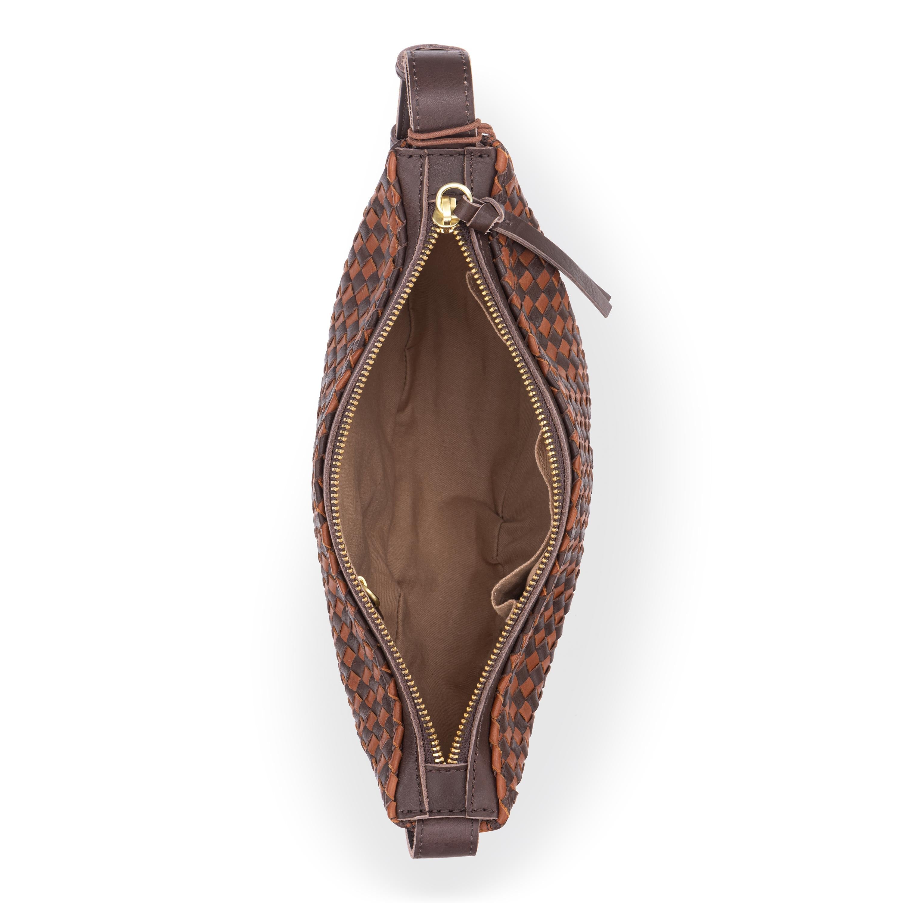 The Sak Tess Sling - Leather - Woven Mahogany Cognac