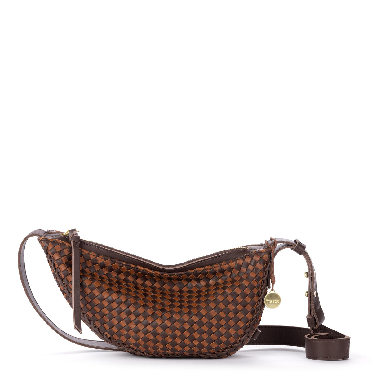 The Sak Tess Sling - Leather - Woven Mahogany Cognac