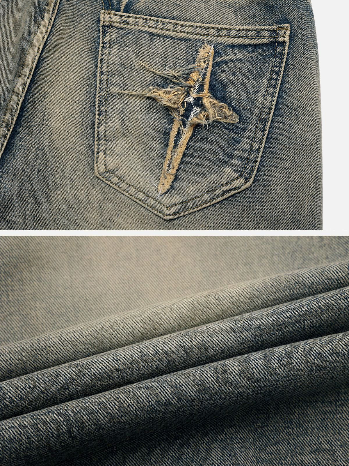 Aelfric Eden Star Embroidered Washed Straight Jeans
