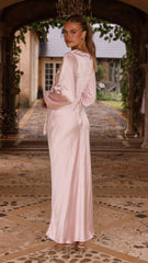 Ivy Long Sleeve Tie Front Maxi Dress - Pink