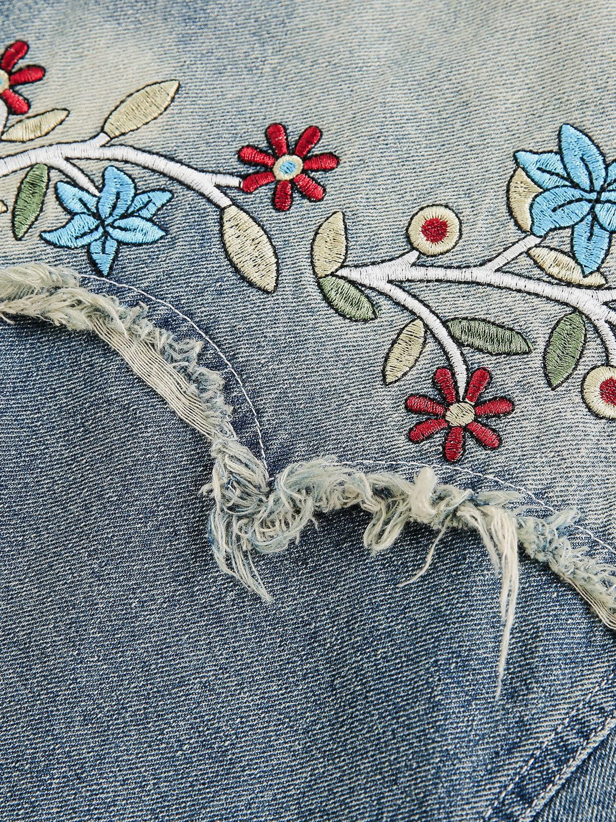 Aelfric Eden Flower Embroidery Denim Short Sleeve Shirt