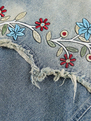 Aelfric Eden Flower Embroidery Denim Short Sleeve Shirt