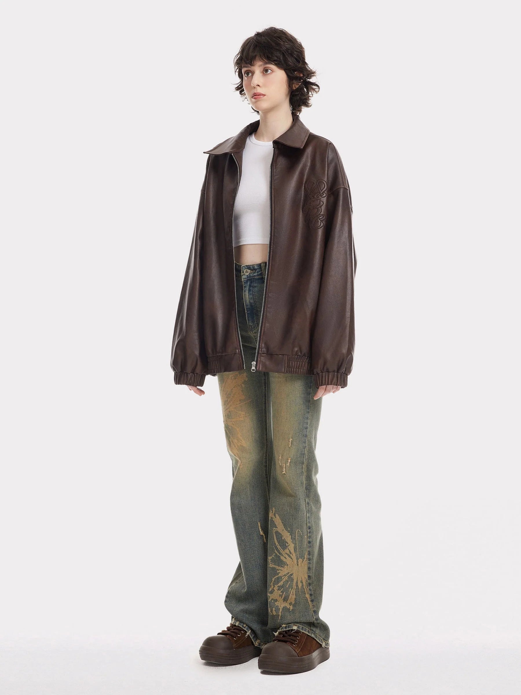 Aelfric Eden Embroidery Fold-Over Faux Leather Jacket