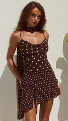 Alora Scoop Neck Mini Dress - Choc / Lemon Polka