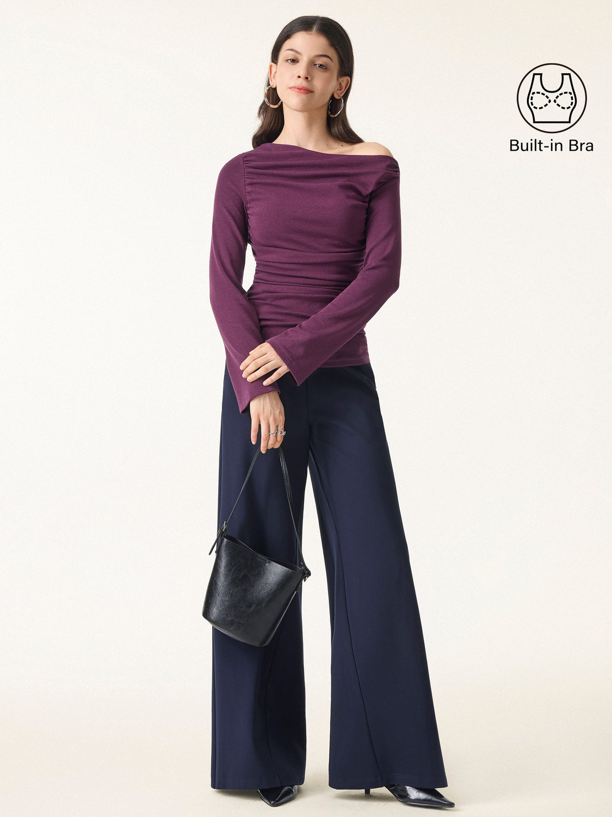 Slanted Shoulder Bell Sleeve Ruched Brami Top