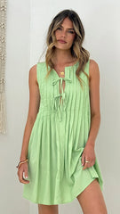 Launa Tie Front Mini Dress - Matcha Green