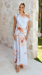 Wanita Off The Shoulder - Blue Floral