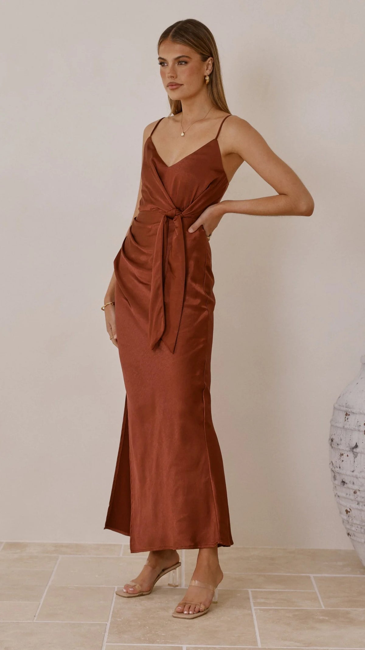 Yasmeen Tie Front Maxi Dress - Rust