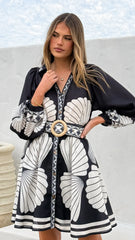 Mariel Long Sleeve Mini Dress - Black