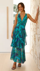 Sachiko Maxi Dress - Blue / Green Print