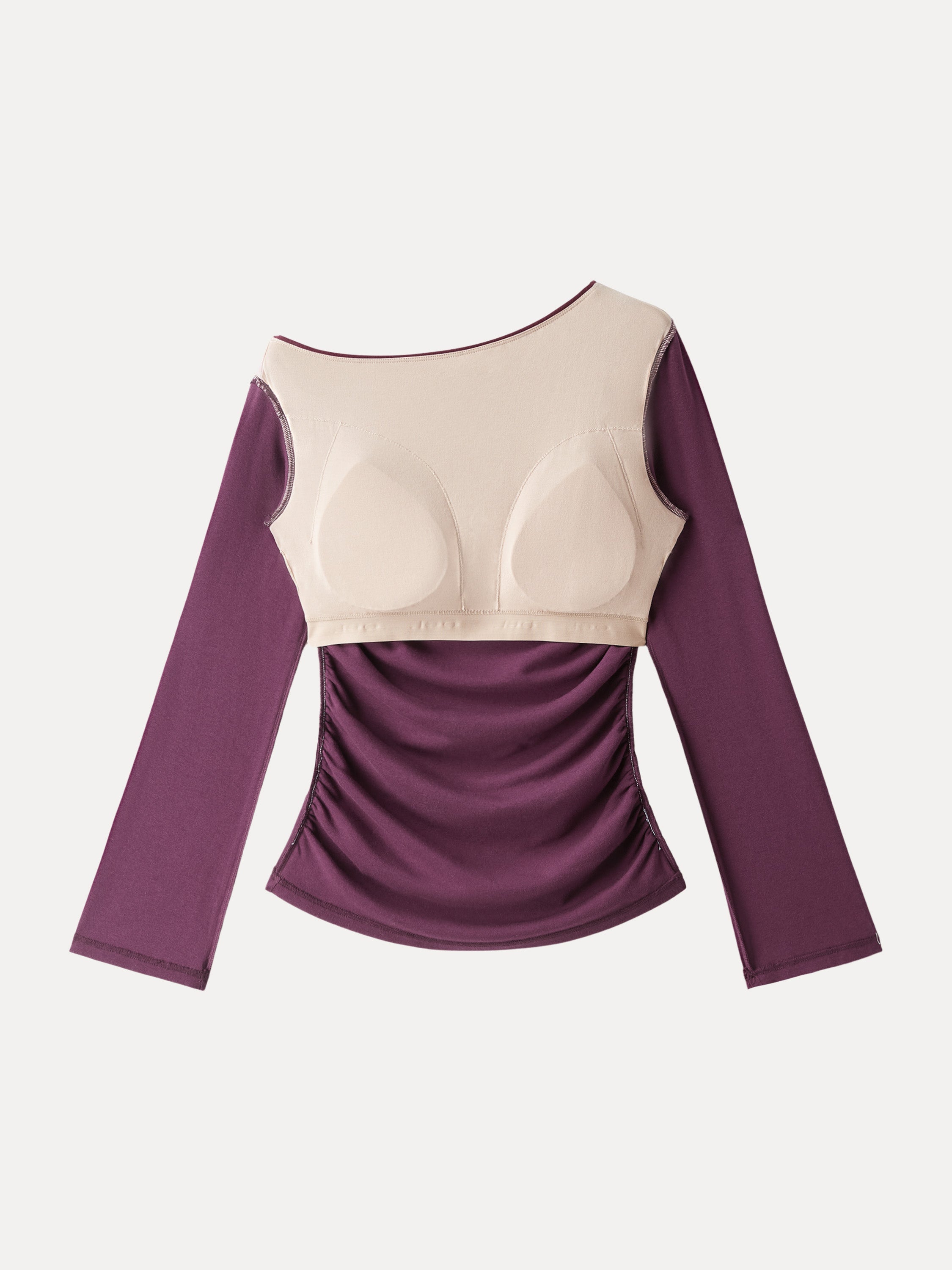 Slanted Shoulder Bell Sleeve Ruched Brami Top