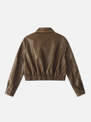 Aelfric Eden Fold-Over Cropped Faux Leather Jacket