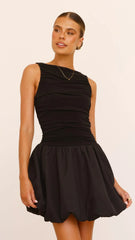 Meera Boat Neck Mini Dress - Black
