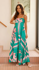 Kaethe Maxi Dress - Green/Pink Floral