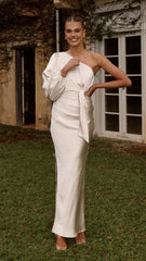 Eden One Shoulder Tie Front Maxi Dress - Champagne