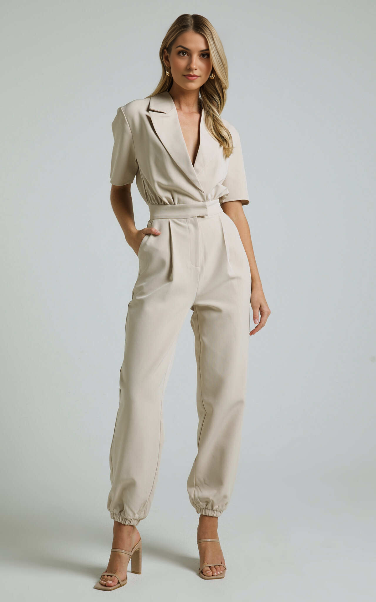 Coco Jumpsuit – Stone Collared Straight-Leg Utility Jumpsuit