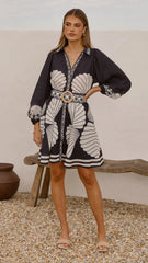 Mariel Long Sleeve Mini Dress - Black