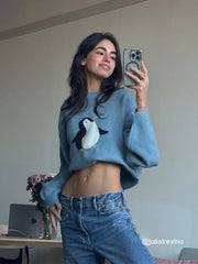 Aelfric Eden Cute Penguin Cropped Sweater
