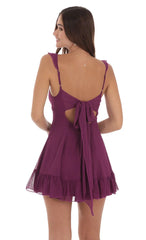 Chiffon Ruffle Strap Dress in Plum