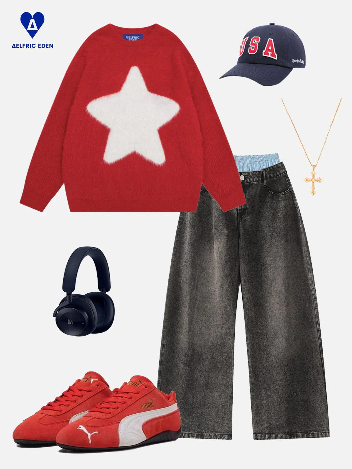Aelfric Eden Star Graphic Red Sweater