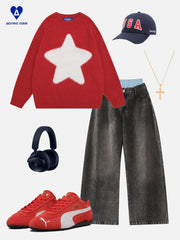 Aelfric Eden Star Graphic Red Sweater