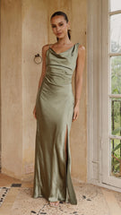 Iris Asymmetrical Maxi Dress - Olive