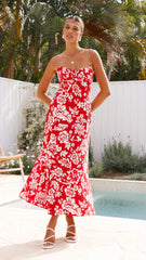Margie Midi Dress - Red Floral