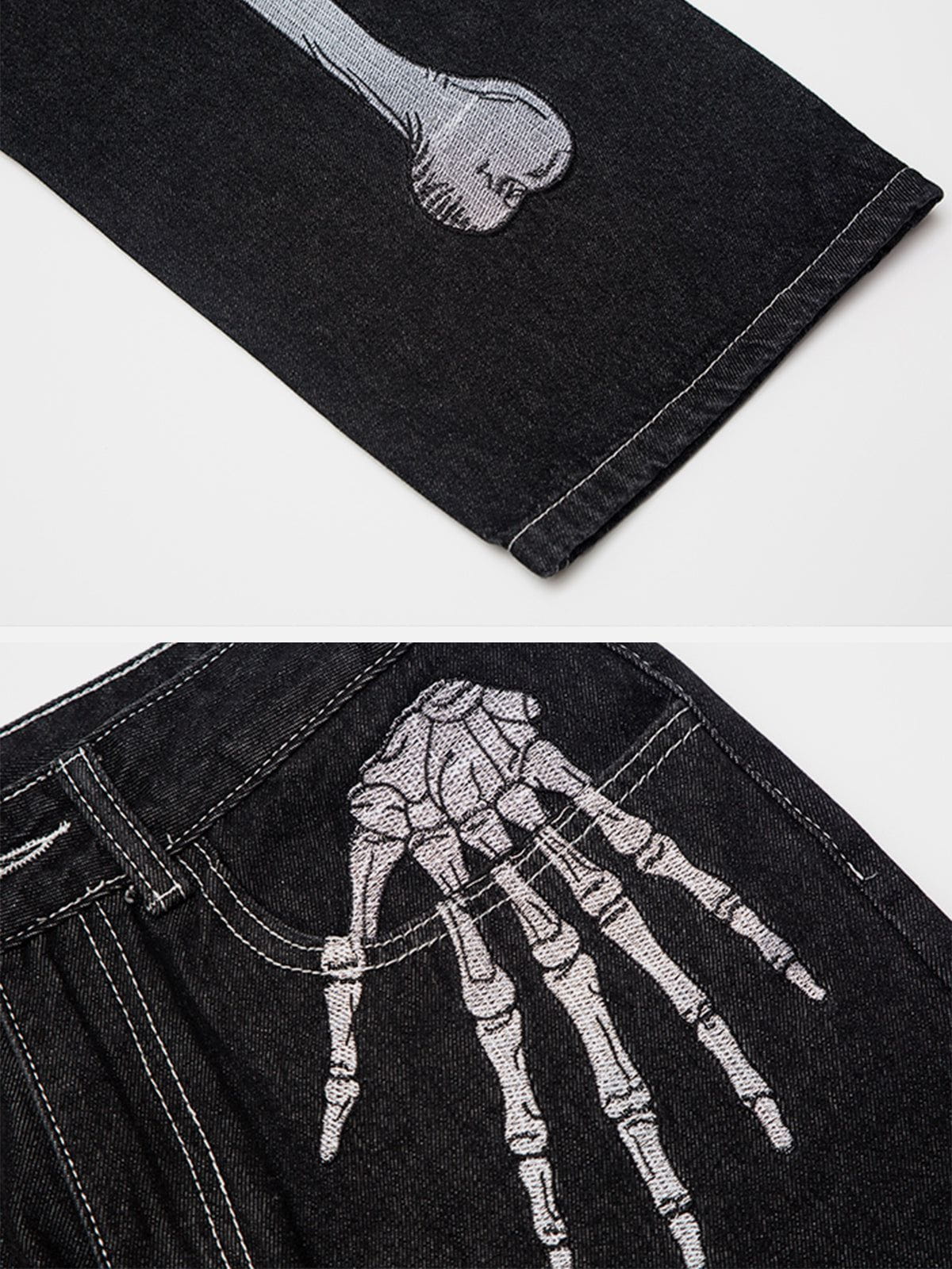Aelfric Eden Skull Bone Embroidery Loose Jeans