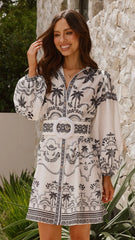 Xander Long Sleeve Mini Dress - Black/White